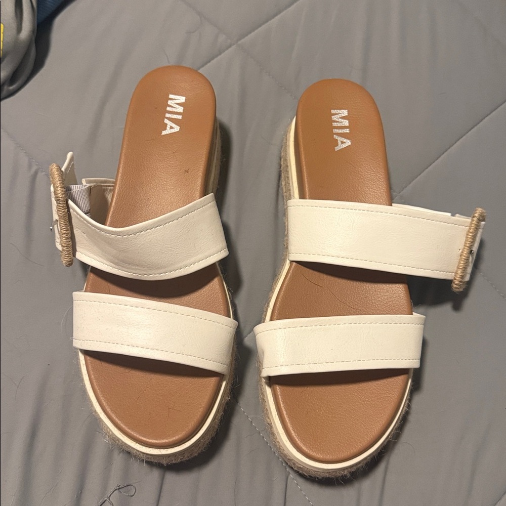 MIA Cream and Brown Slide Sandals